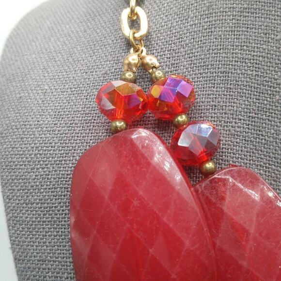 Red Large Bead Red Crystal Statement Necklace, Two Strands, 19 Inches - Picture 4 of 9